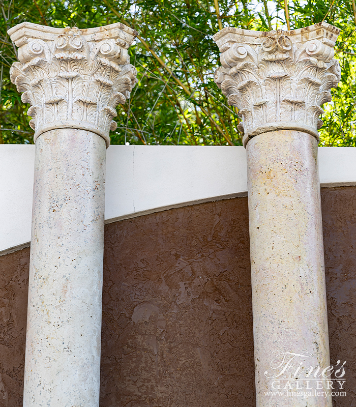 Marble Columns  - Corinthian Style Columns In Classic Light Travertine ( Vintage ) - MCOL-294